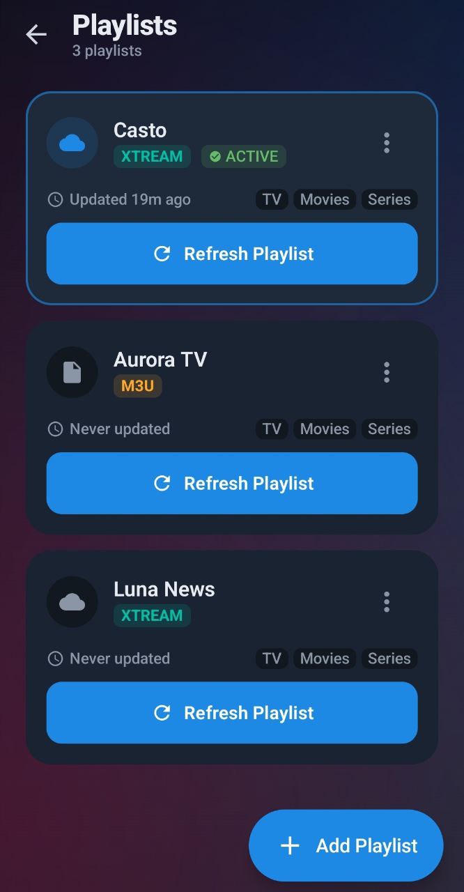Casto IPTV Video Player on Android